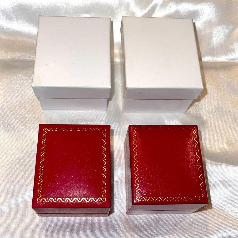 Set of Earring Boxes, Red W/ Gold Trim